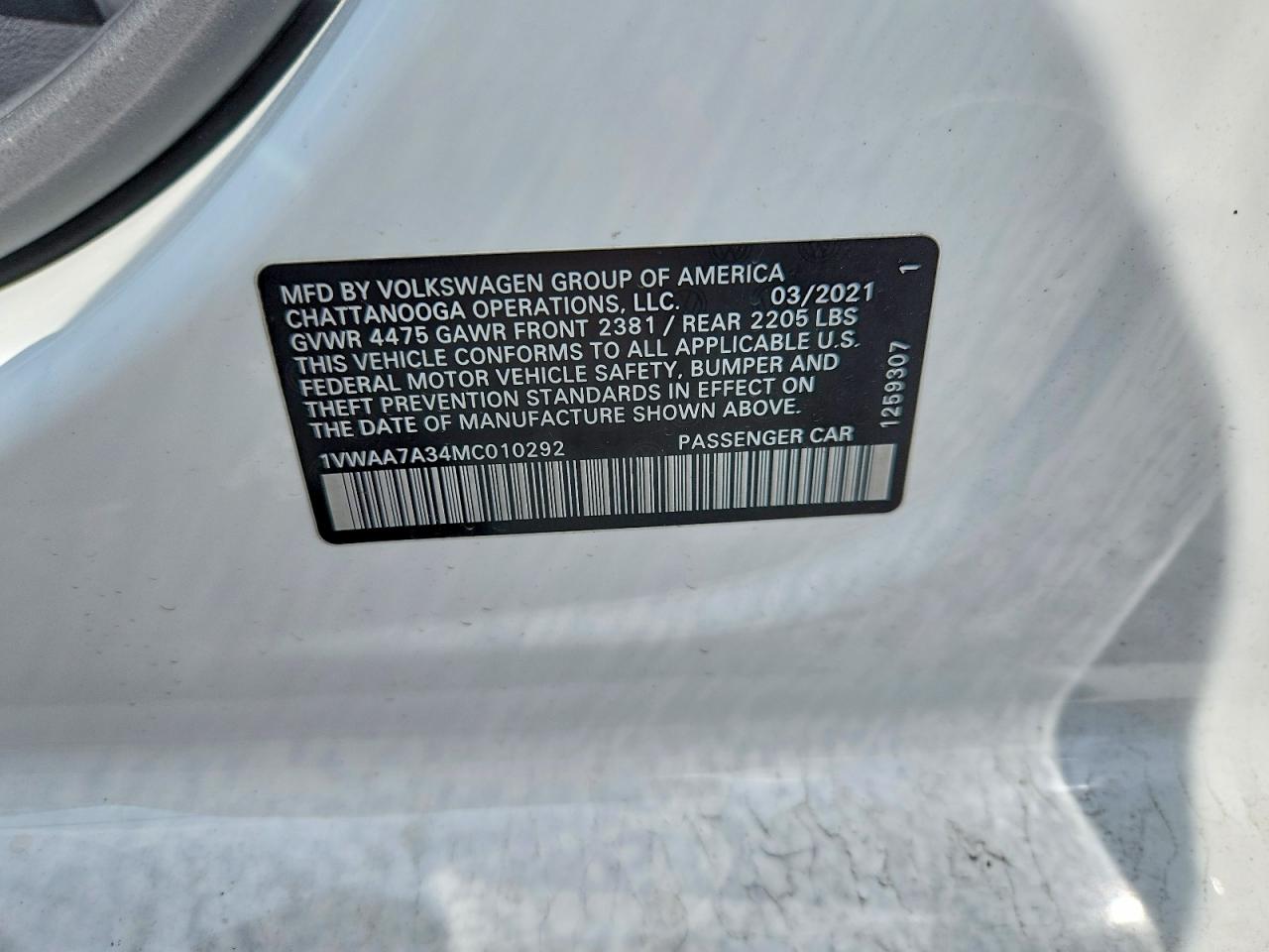 2021 VOLKSWAGEN PASSAT S photo 12