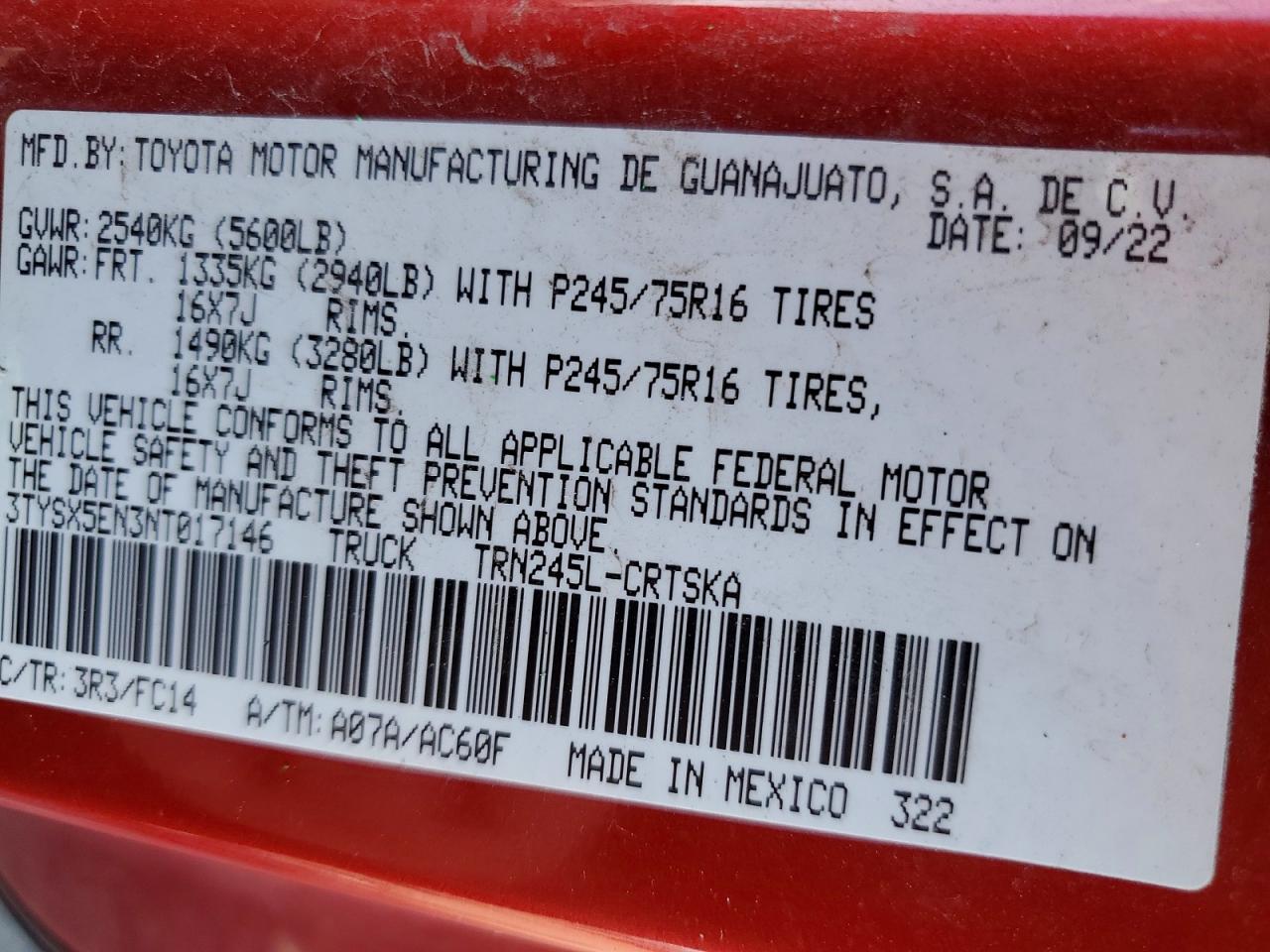 2022 TOYOTA TACOMA SR5 photo 34