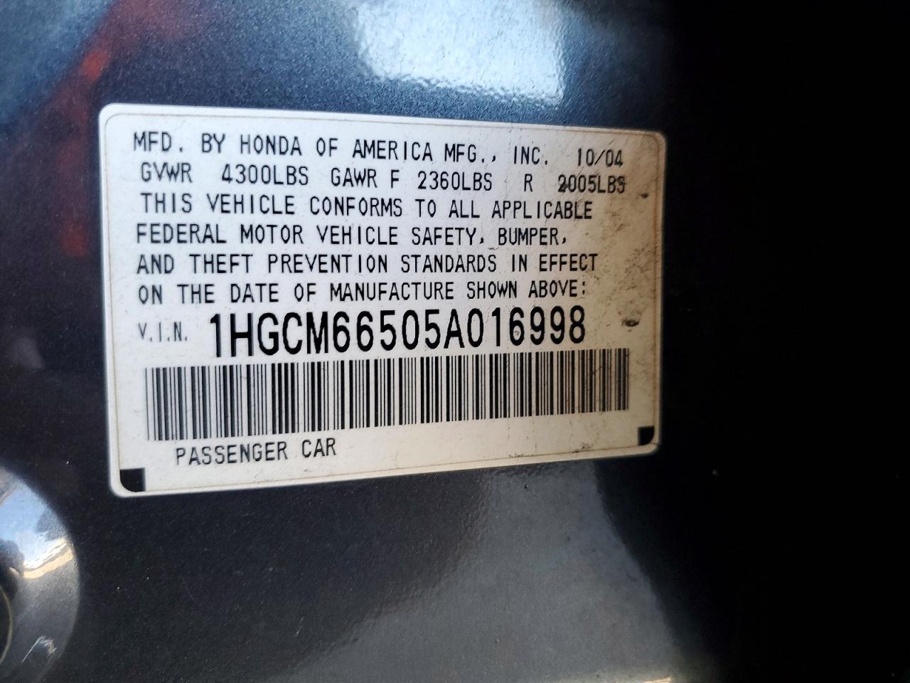 2005 HONDA ACCORD EX photo 23