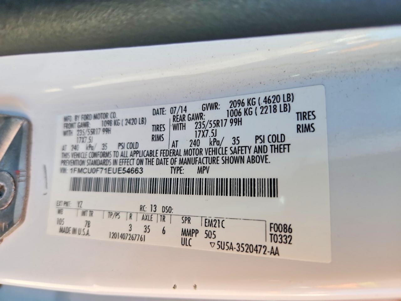 2014 FORD ESCAPE S photo 37