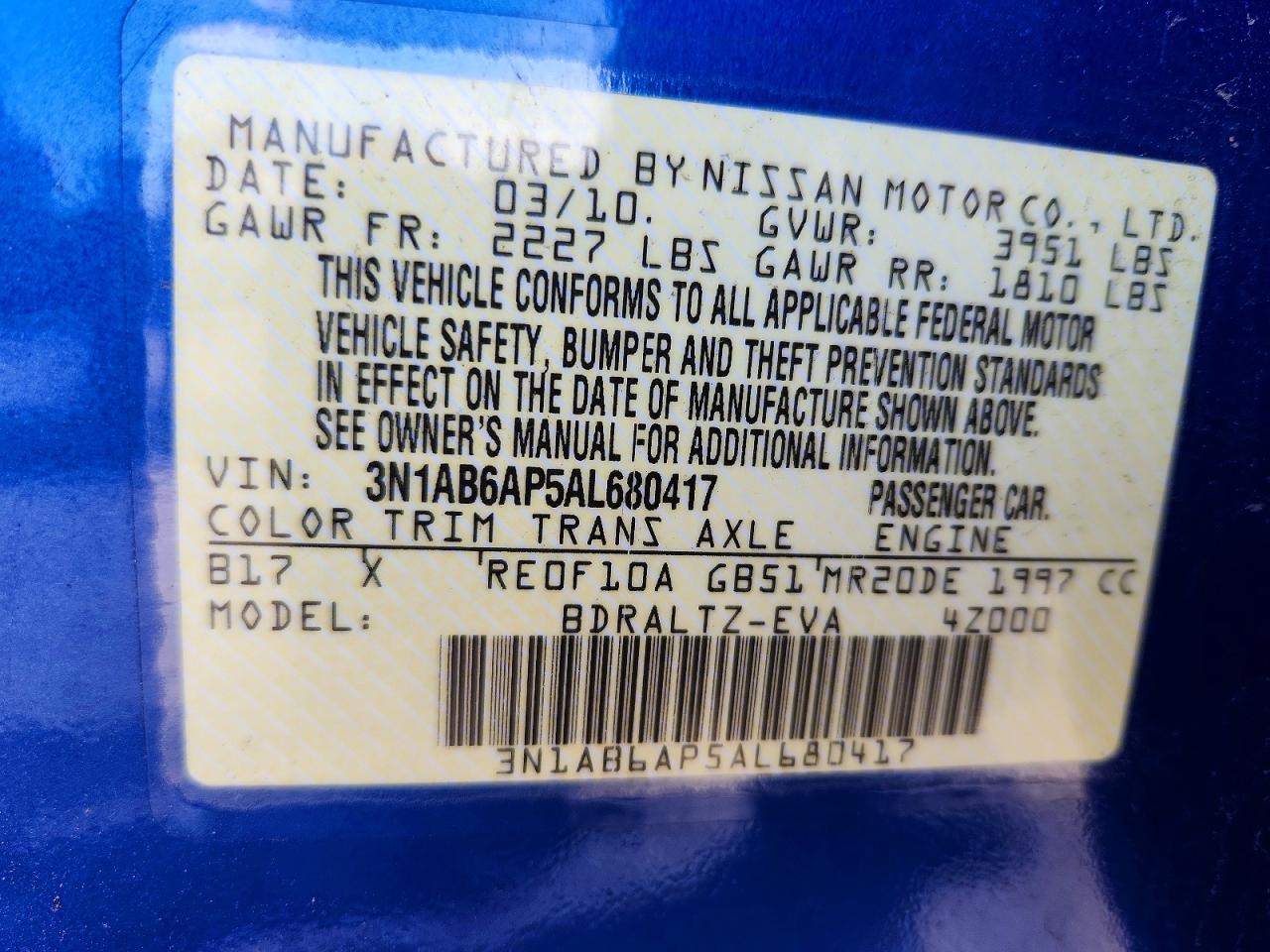 2010 NISSAN SENTRA 2.0 photo 25