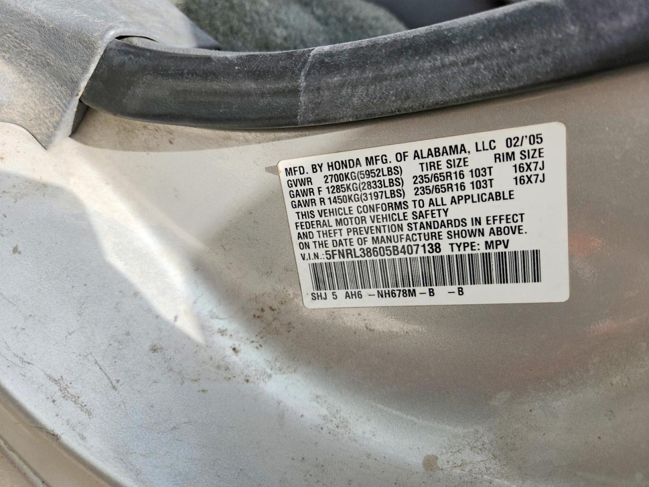 2005 HONDA ODYSSEY EXL photo 25