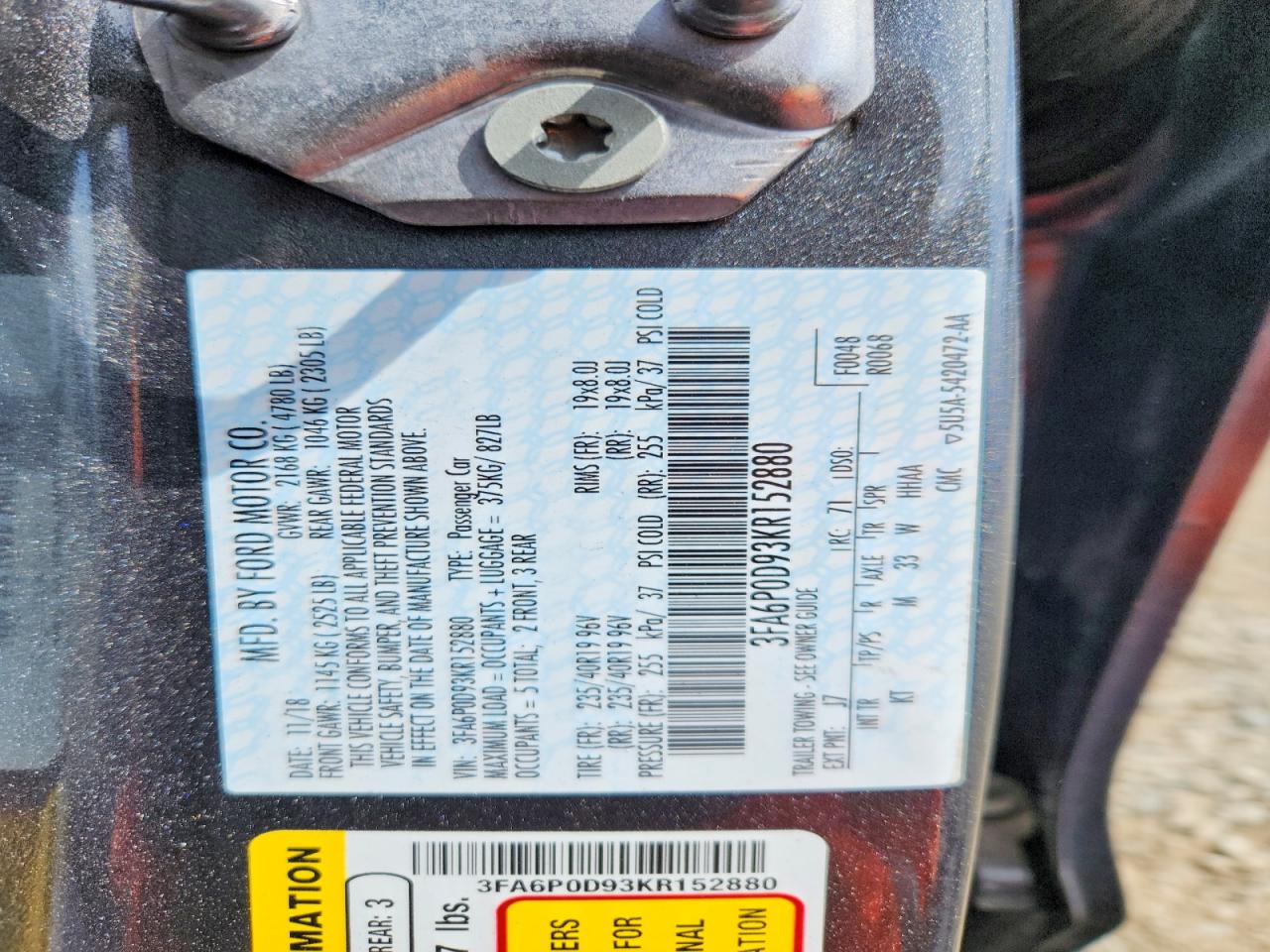 2019 FORD FUSION TITANIUM photo 12