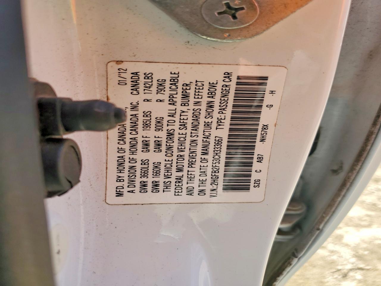 2012 HONDA CIVIC LX photo 23