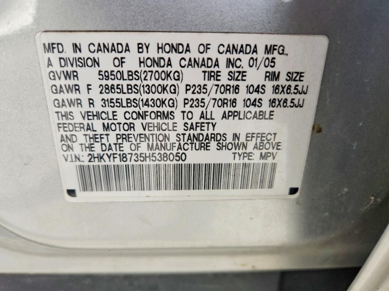 2005 HONDA PILOT EXL photo 25