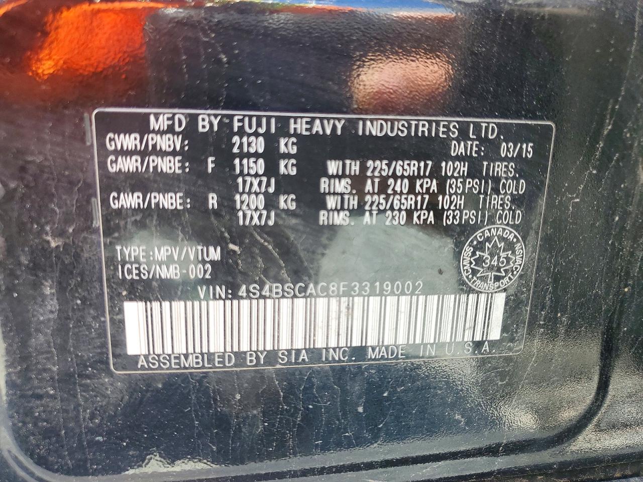 2015 SUBARU OUTBACK 2.5I photo 27
