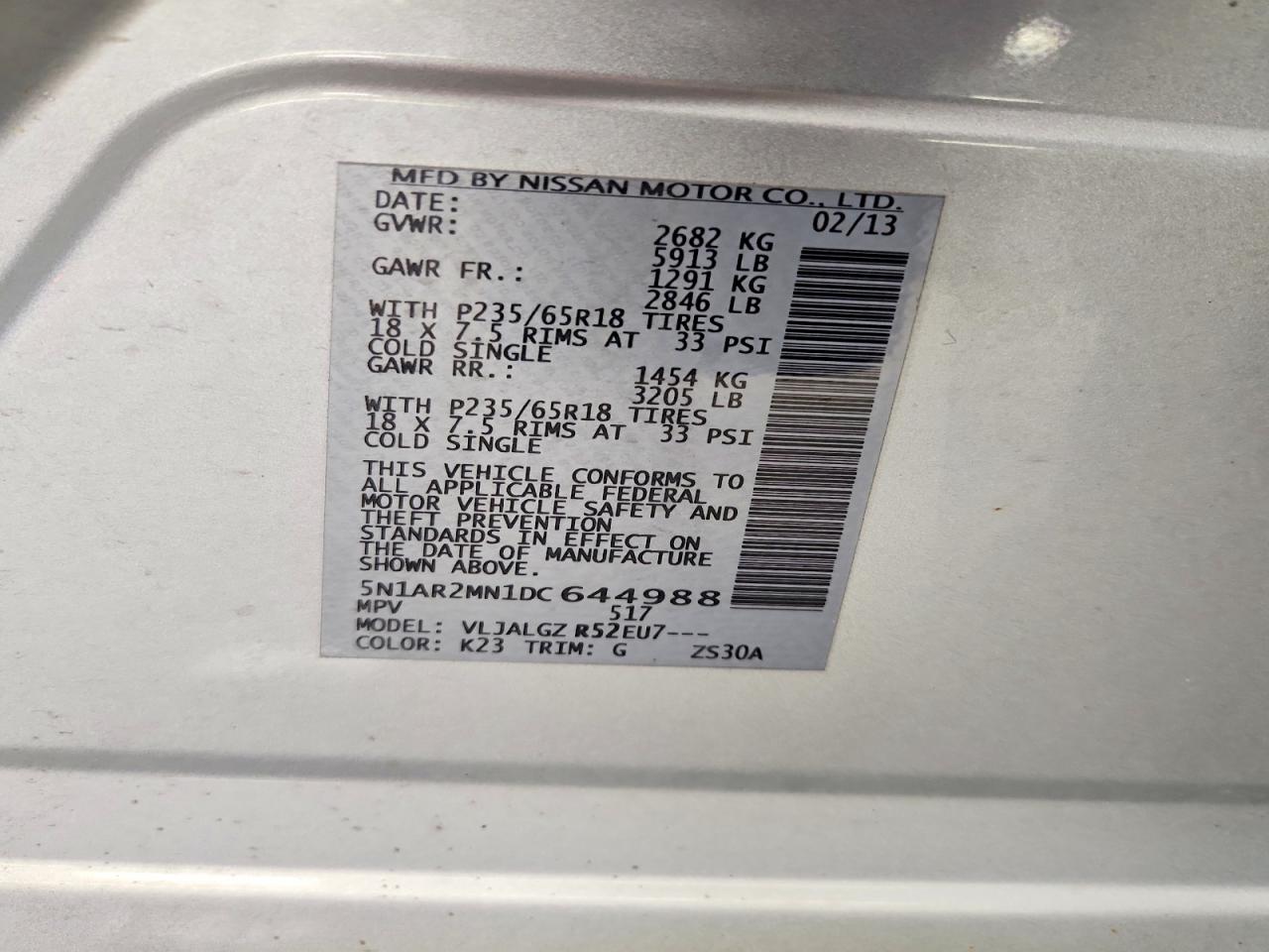 2013 NISSAN PATHFINDER S photo 23