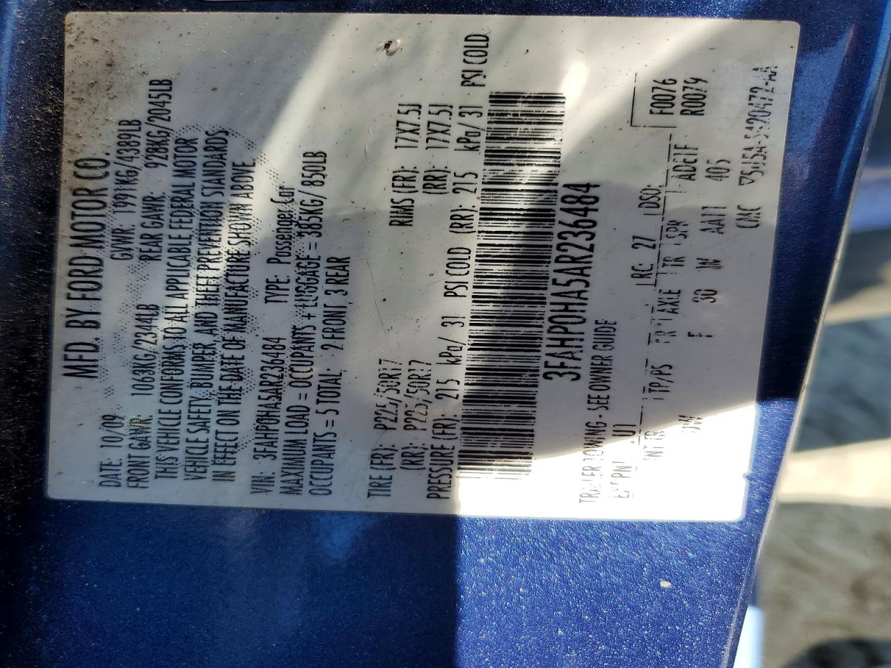2010 FORD FUSION SE photo 23