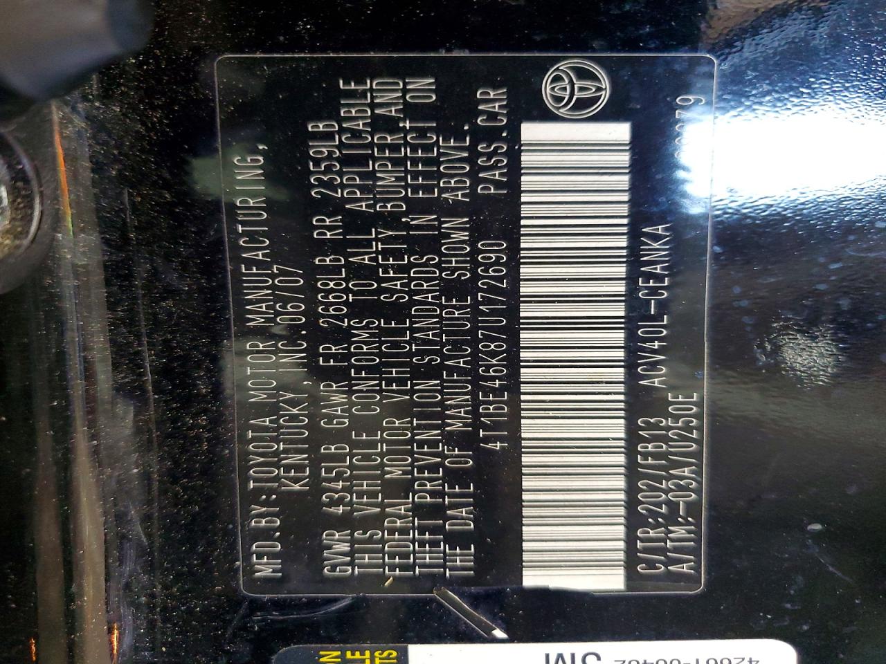 2007 TOYOTA CAMRY LE photo 23
