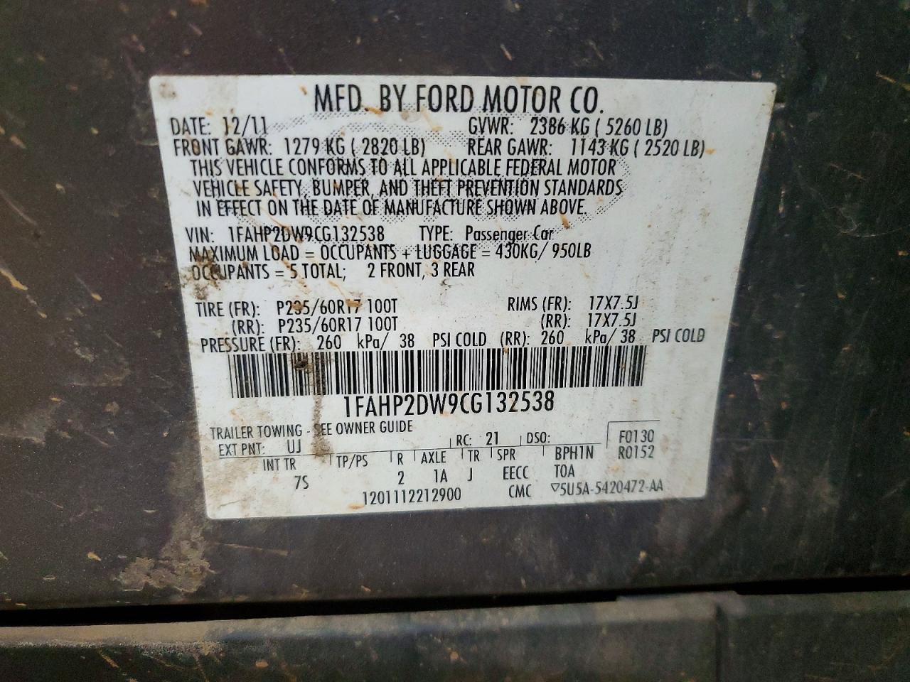 2012 FORD TAURUS SE photo 34