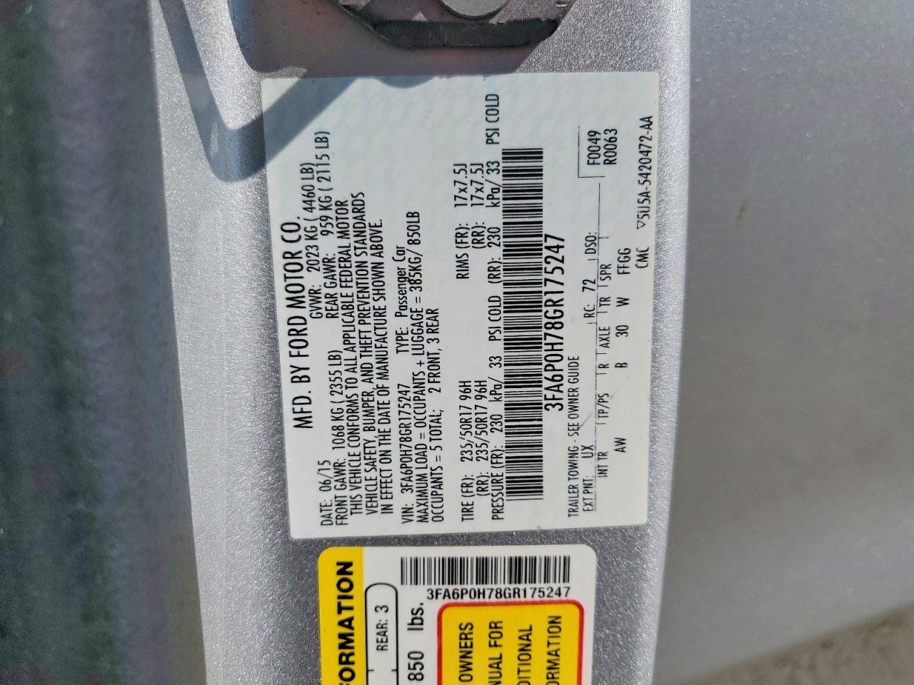 2016 FORD FUSION SE photo 23