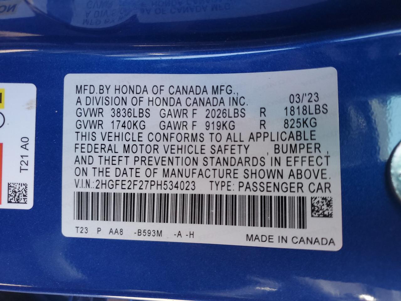 2023 HONDA CIVIC LX photo 25