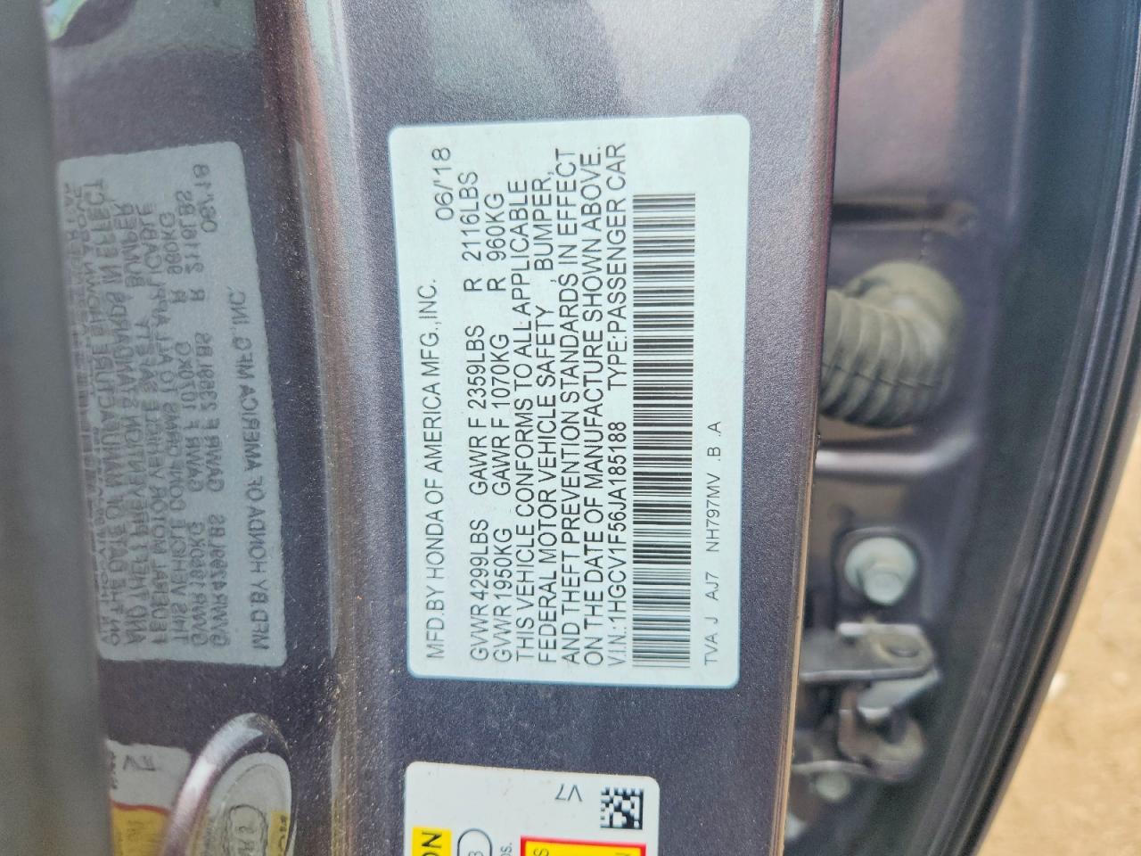 2018 HONDA ACCORD EXL photo 13