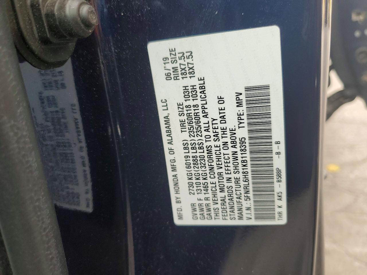 2019 HONDA ODYSSEY TOURING photo 27