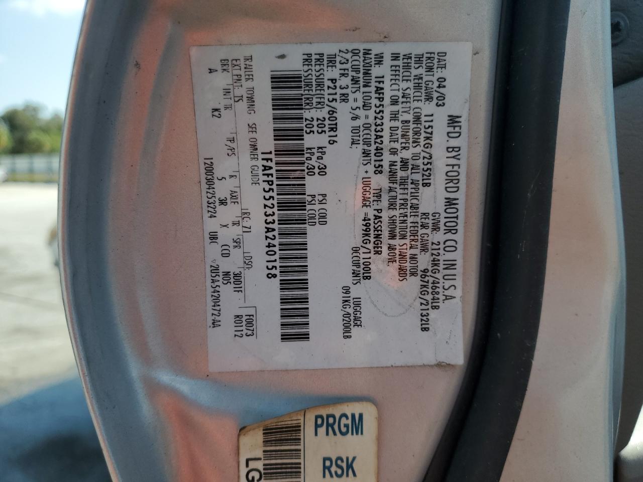 2003 FORD TAURUS SES photo 23