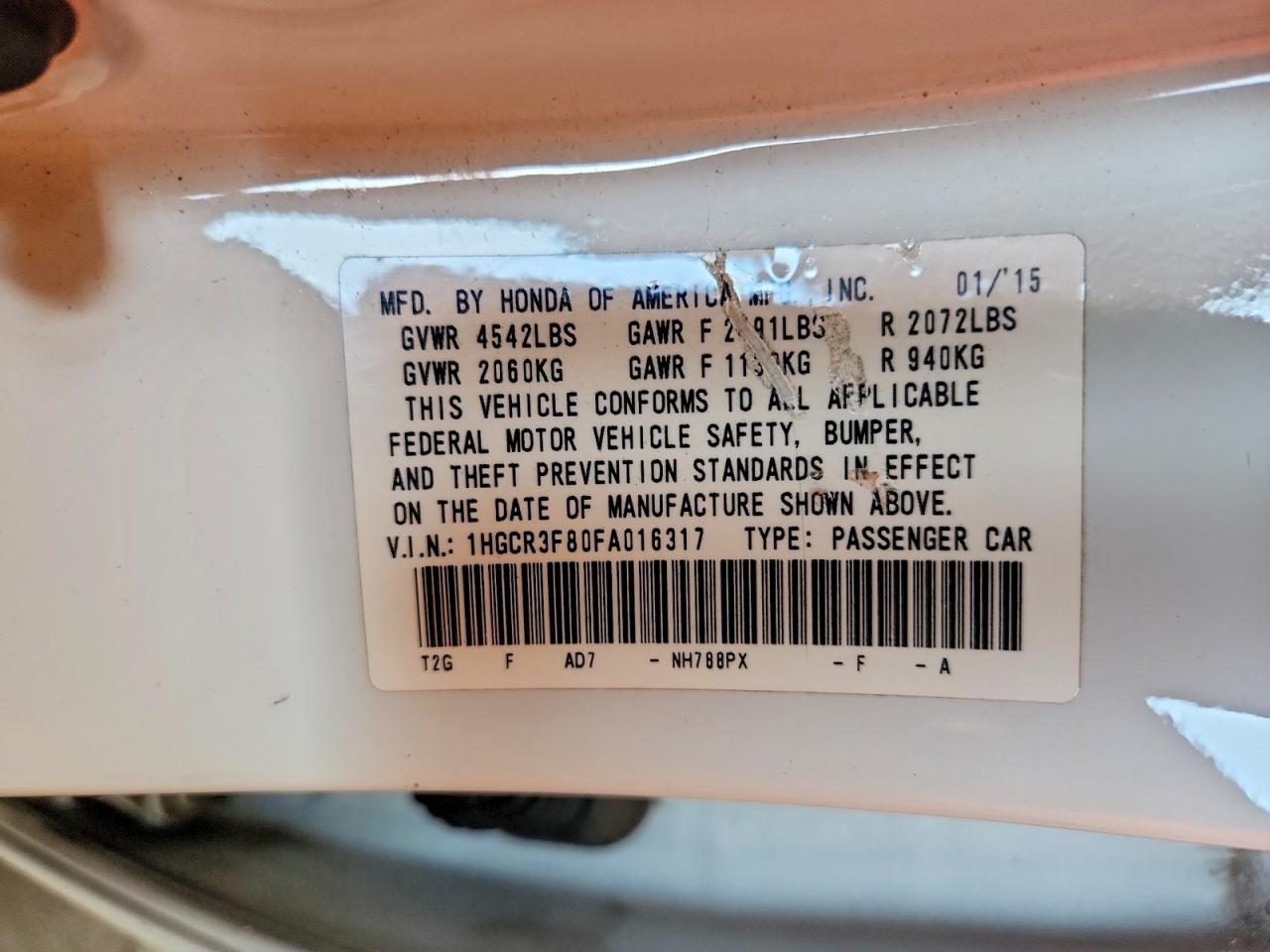 2015 HONDA ACCORD EXL photo 13