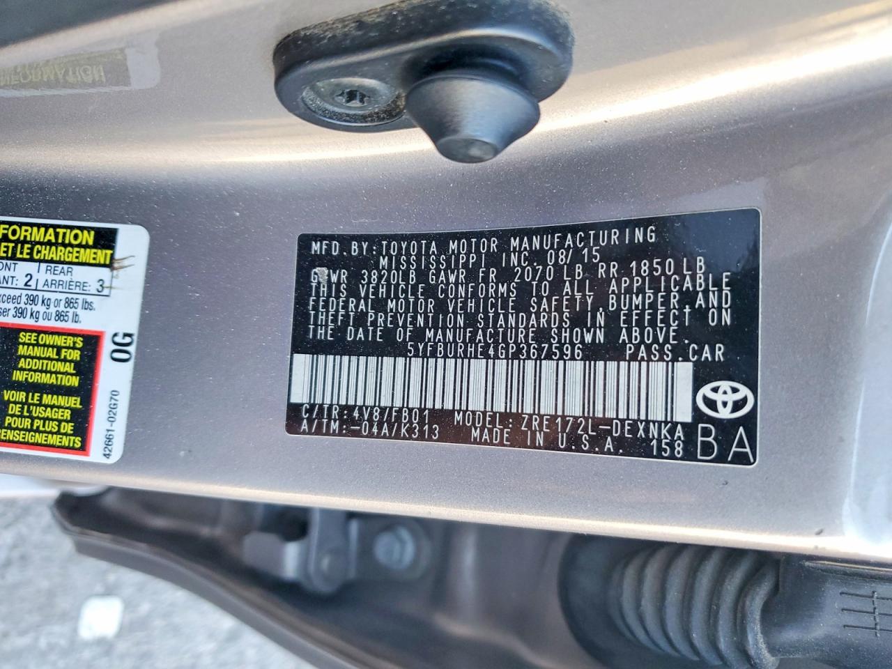2016 TOYOTA COROLLA LE PLUS photo 37