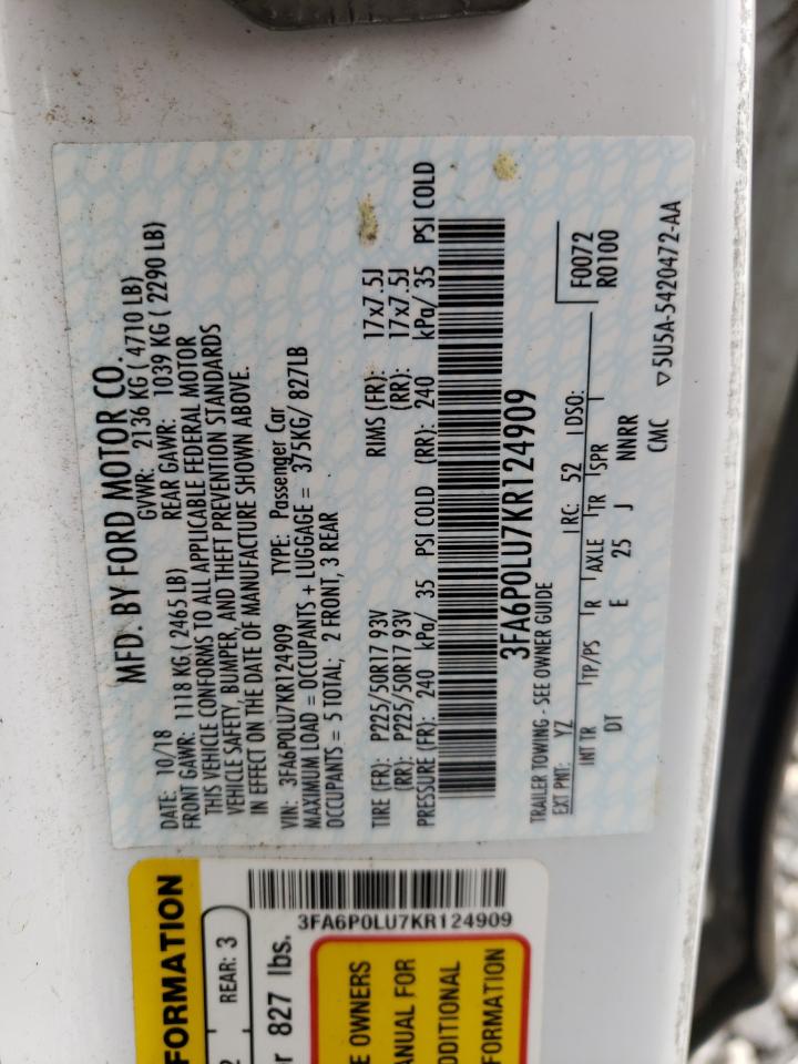 2019 FORD FUSION SE photo 12