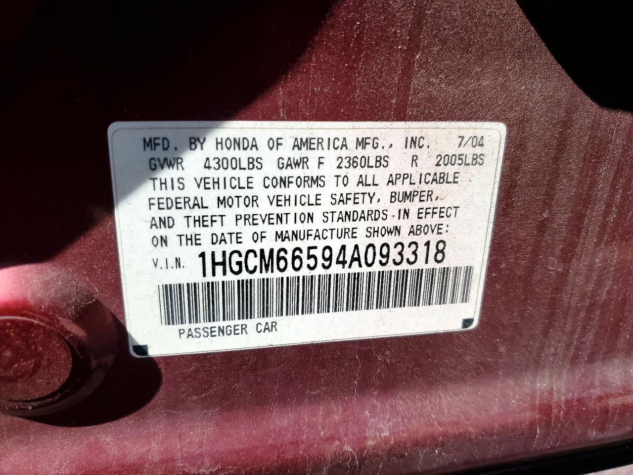2004 HONDA ACCORD EX photo 23