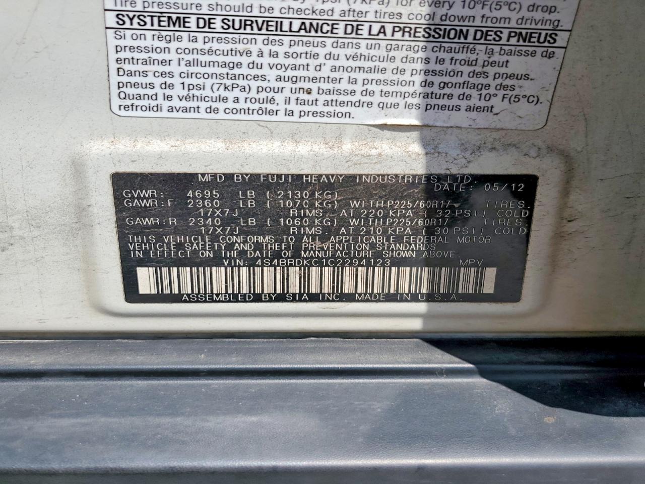 2012 SUBARU OUTBACK 3.6R LIMITED photo 37