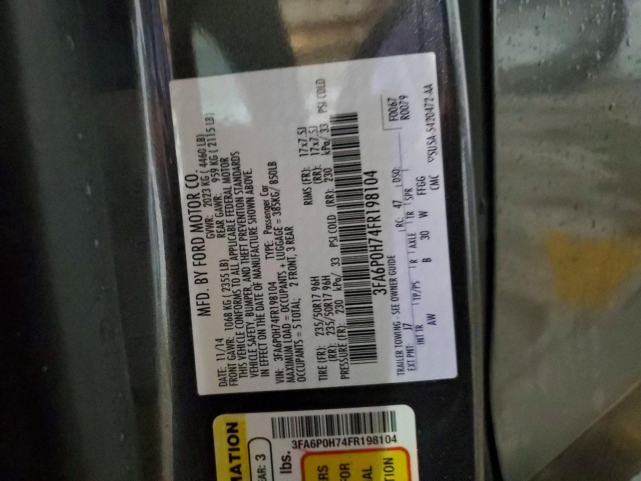 2015 FORD FUSION SE photo 23