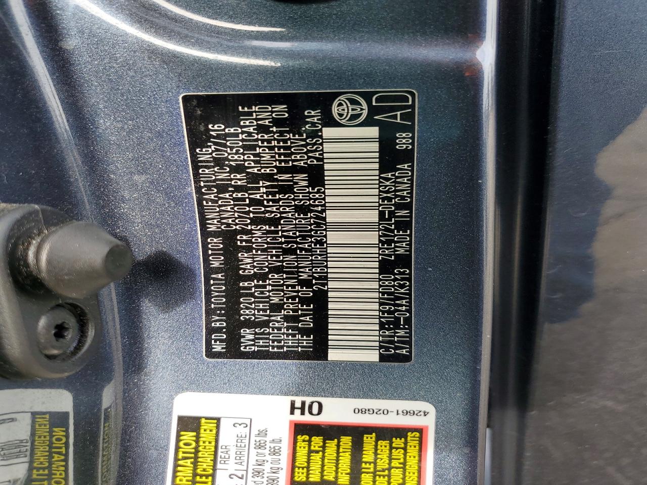 2016 TOYOTA COROLLA S PLUS photo 25