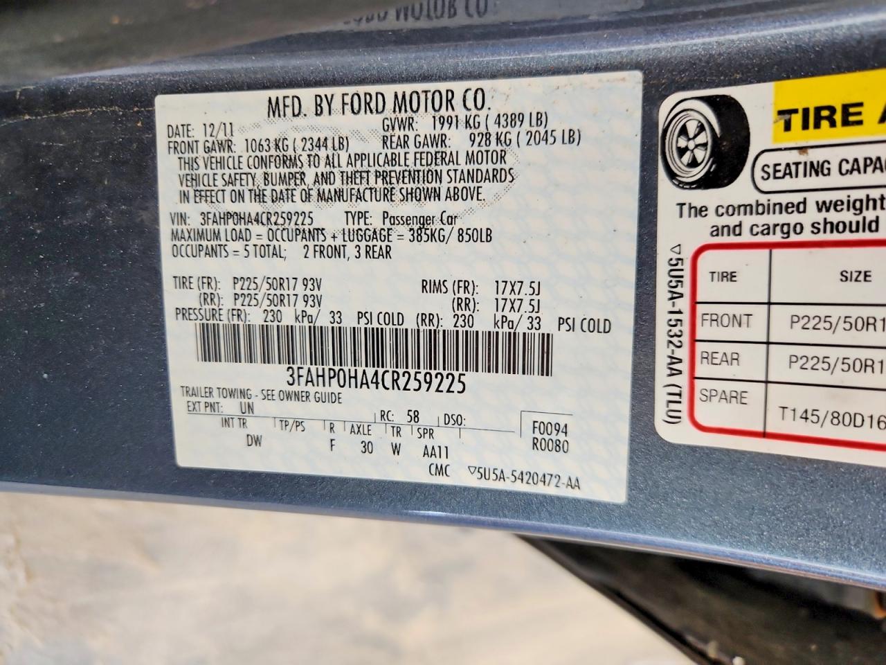 2012 FORD FUSION SE photo 34