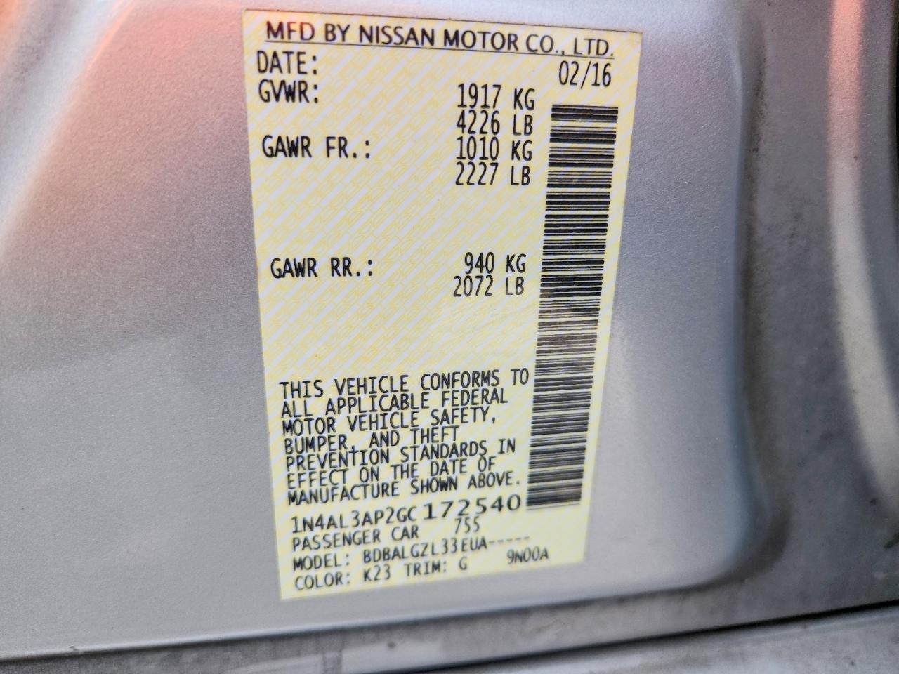 2016 NISSAN ALTIMA 2.5 S photo 23