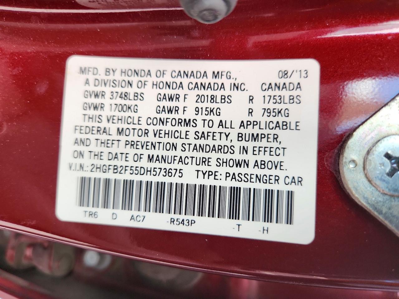 2013 HONDA CIVIC LX photo 23
