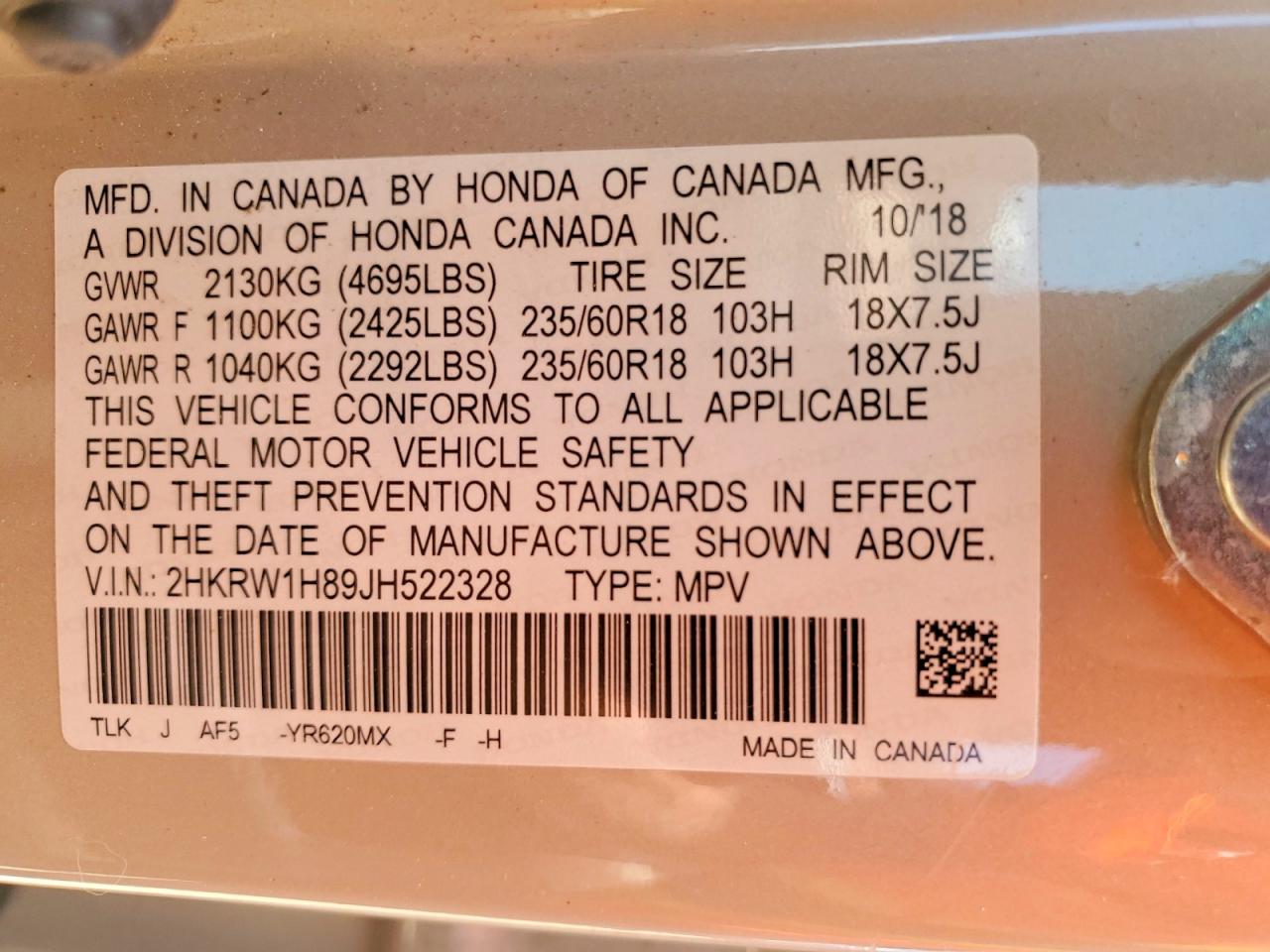 2018 HONDA CR-V EXL photo 27