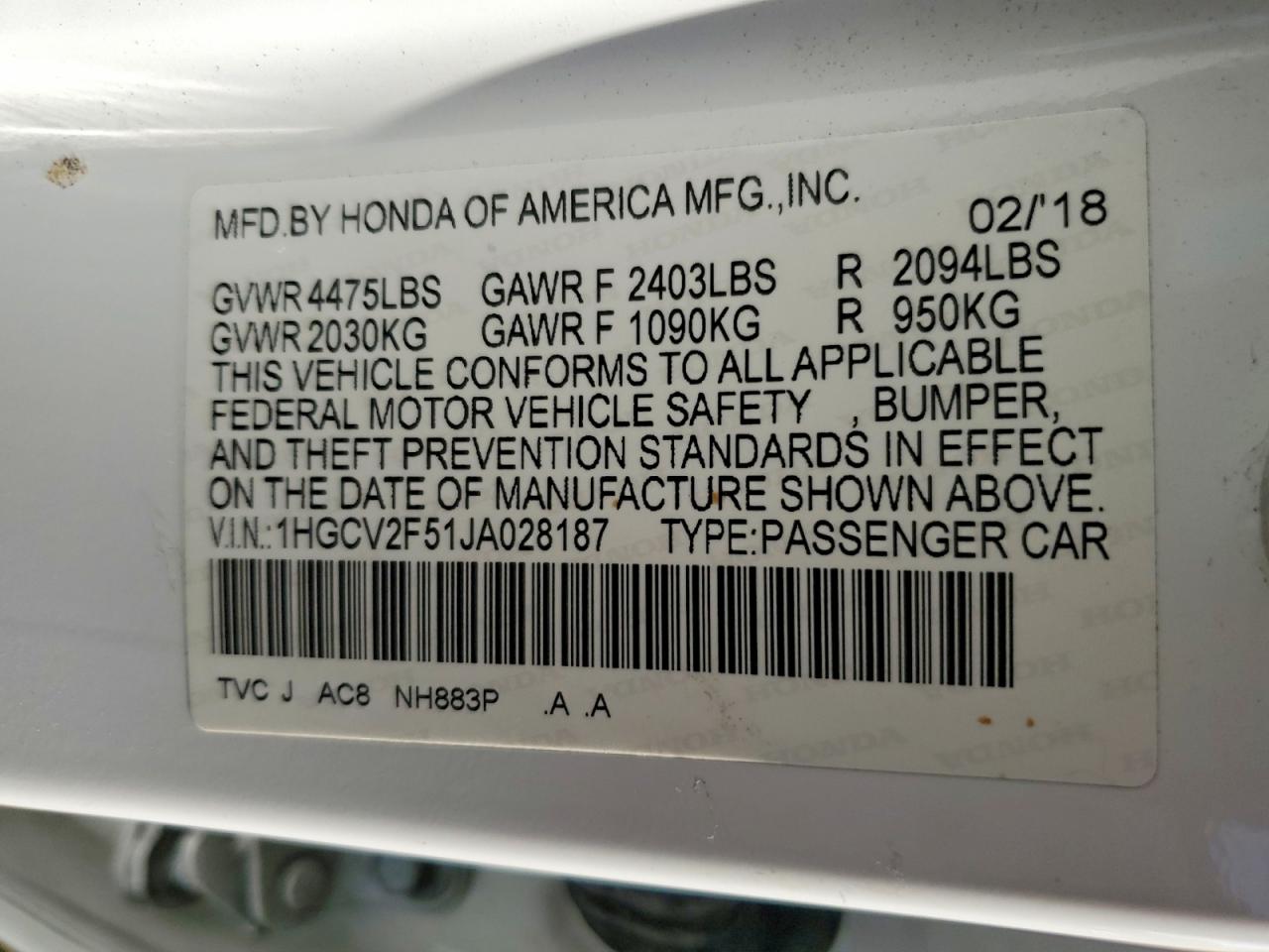 2018 HONDA ACCORD EXL photo 13