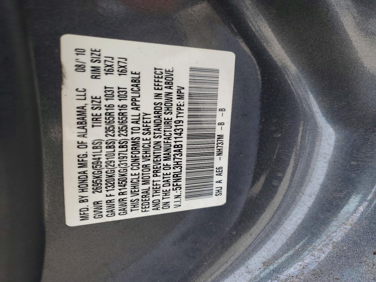 2010 HONDA ODYSSEY EXL photo 37