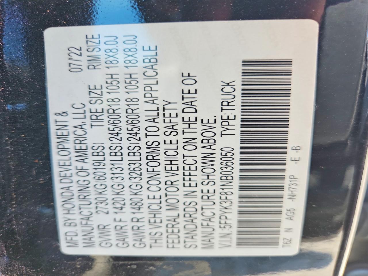 2022 HONDA RIDGELINE BLACK EDITION photo 34