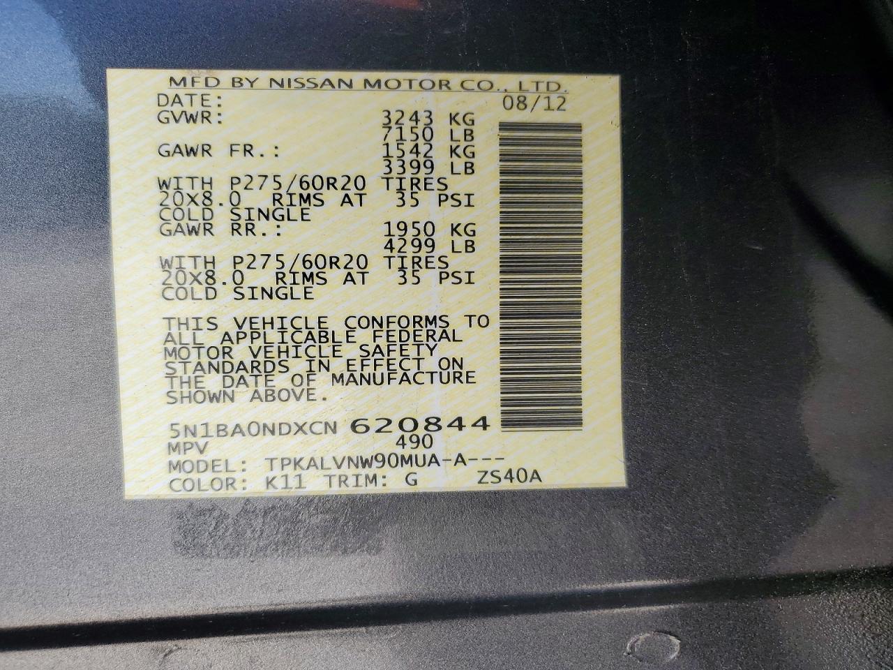 2012 NISSAN ARMADA SV photo 25