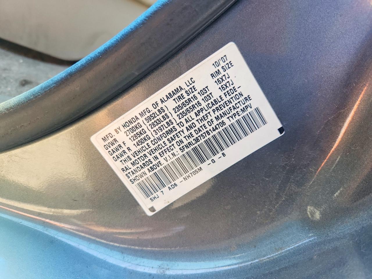 2007 HONDA ODYSSEY EXL photo 14