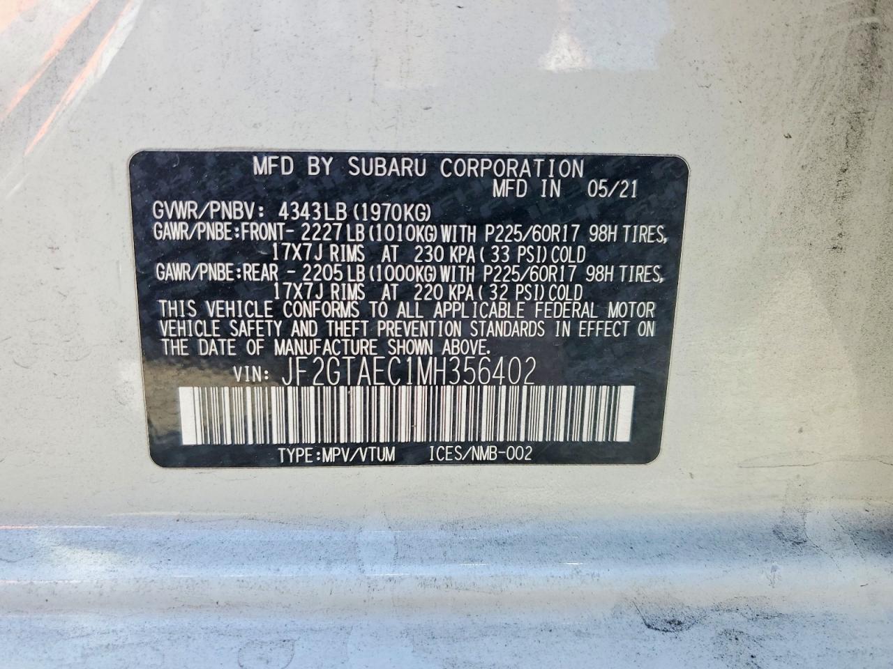 2021 SUBARU CROSSTREK PREMIUM photo 12