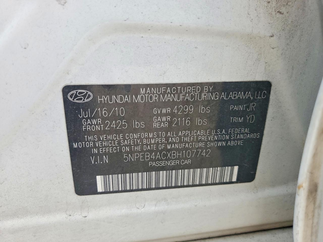 2011 HYUNDAI SONATA GLS photo 25