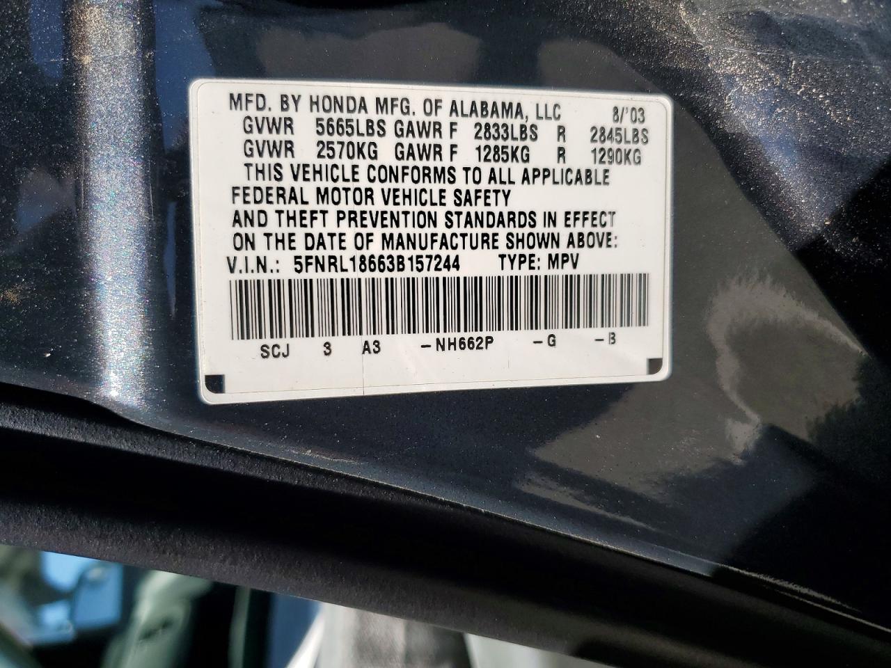 2003 HONDA ODYSSEY EX-L WITH RES photo 13