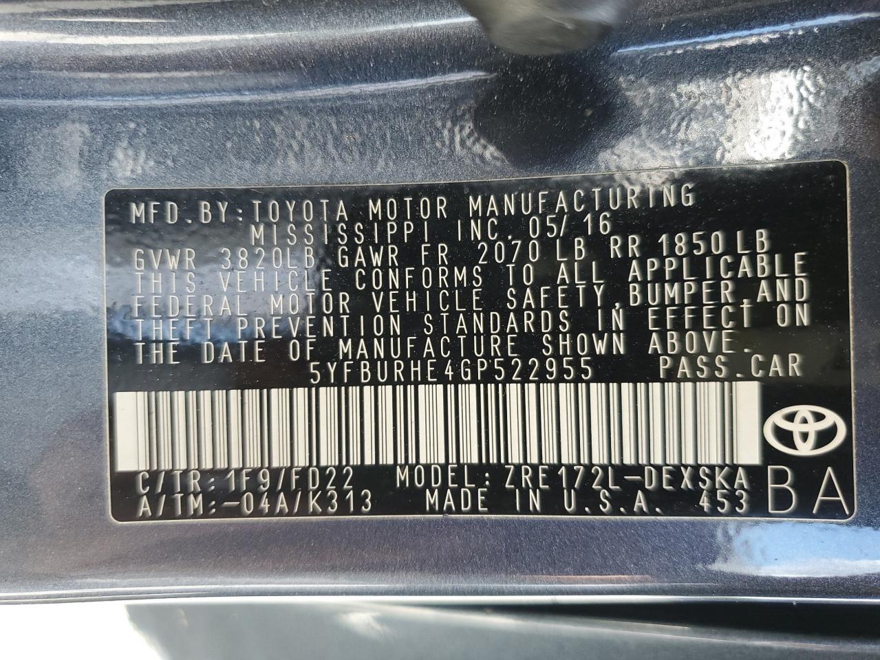 2016 TOYOTA COROLLA L photo 23