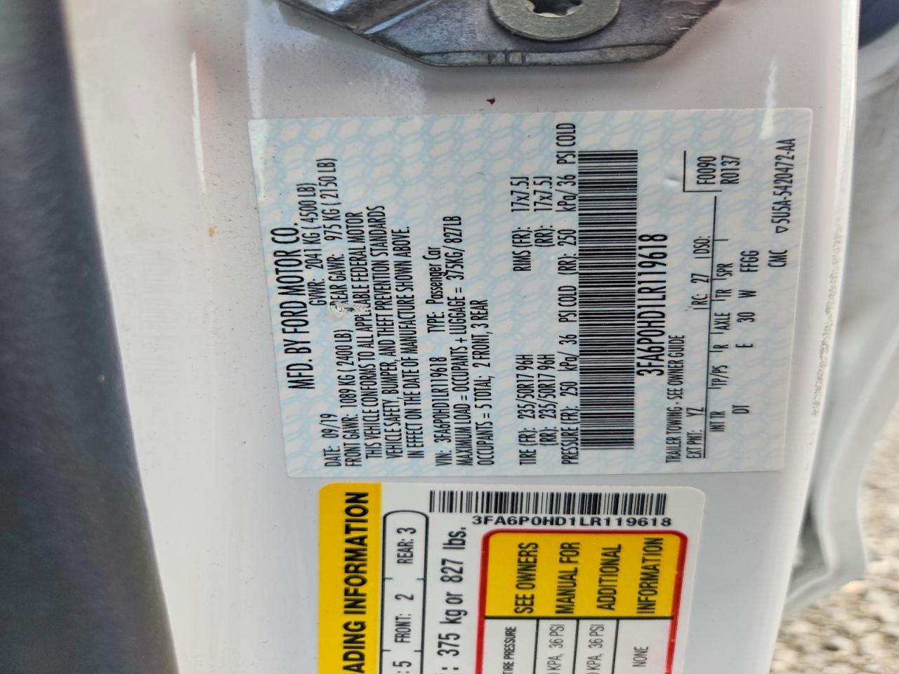 2020 FORD FUSION SE photo 34