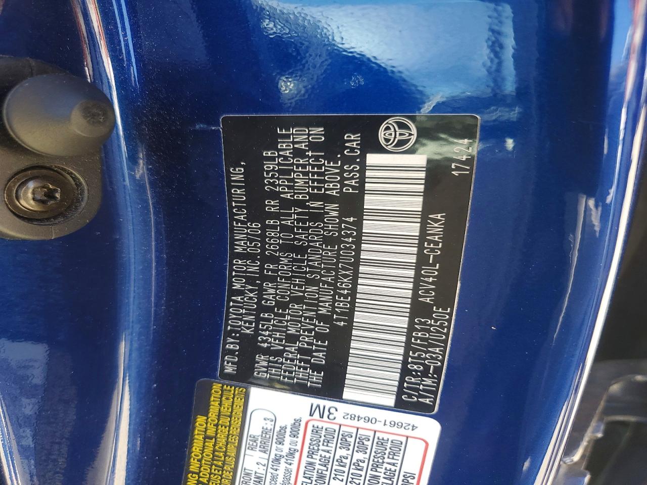 2007 TOYOTA CAMRY CE photo 34