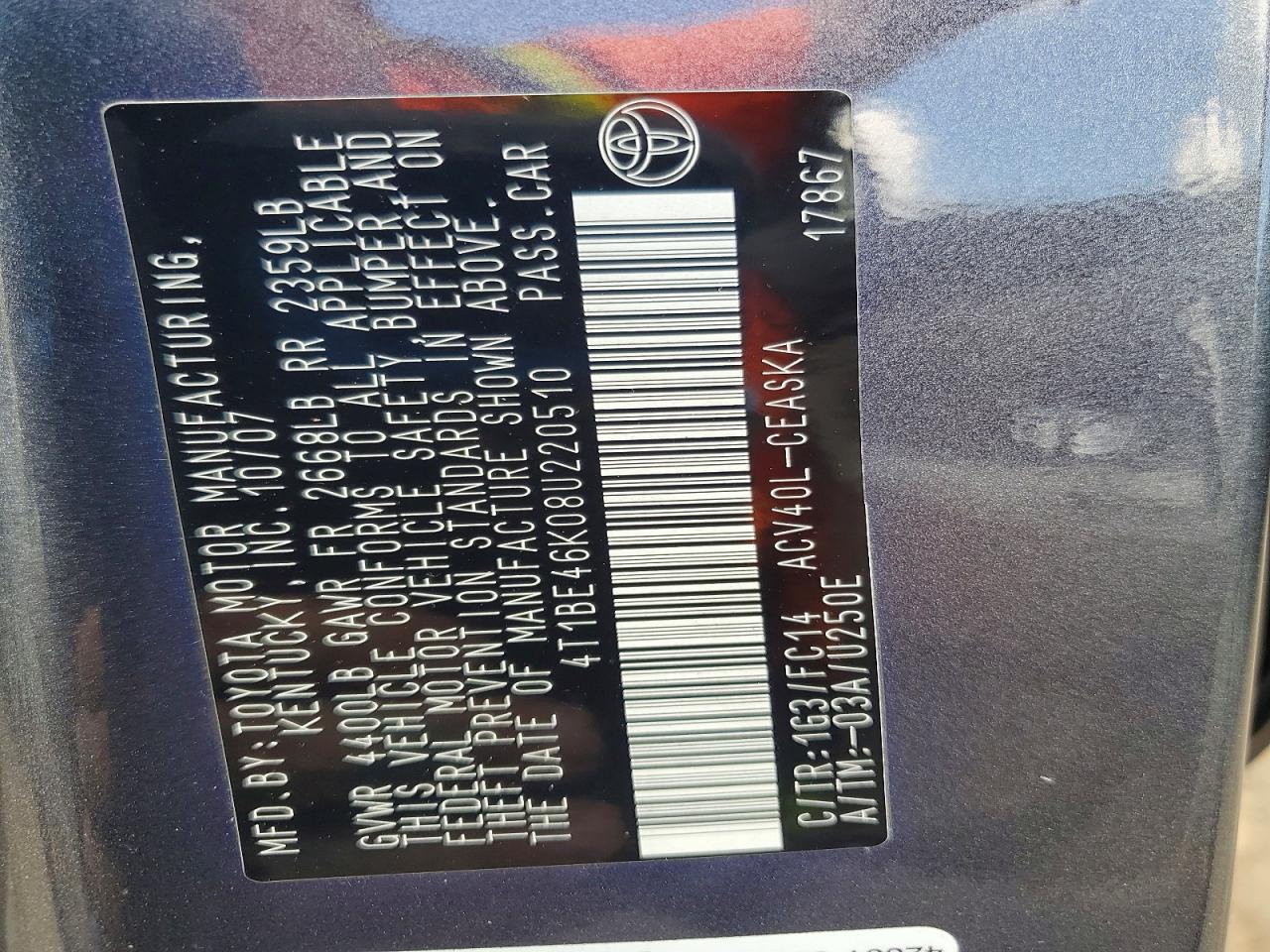2008 TOYOTA CAMRY SE photo 34