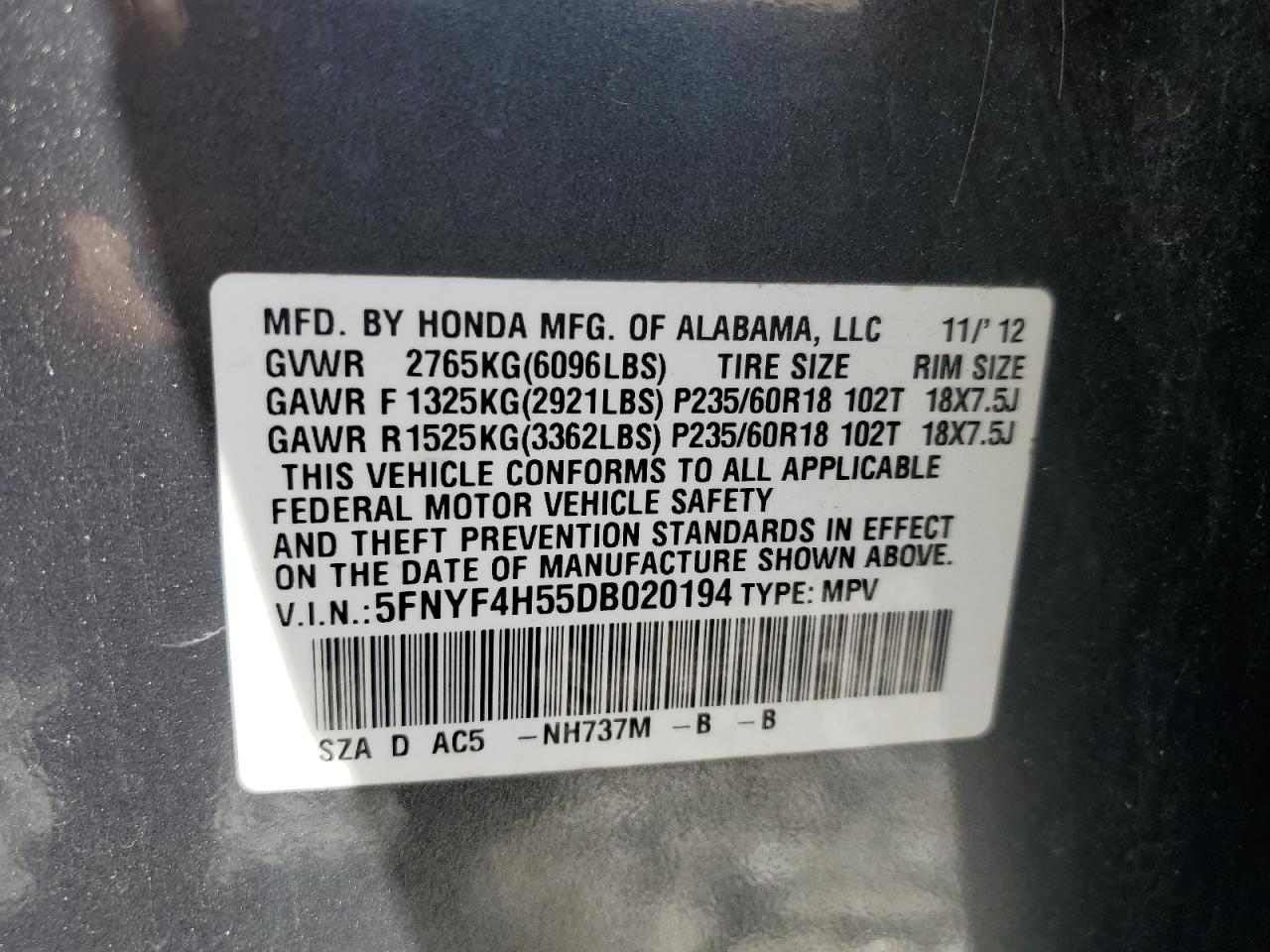 2013 HONDA PILOT EXL photo 25