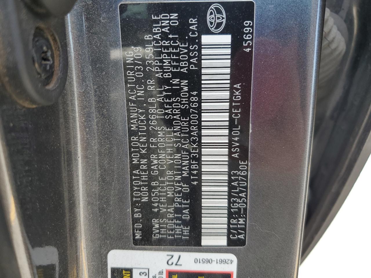 2010 TOYOTA CAMRY XLE photo 23