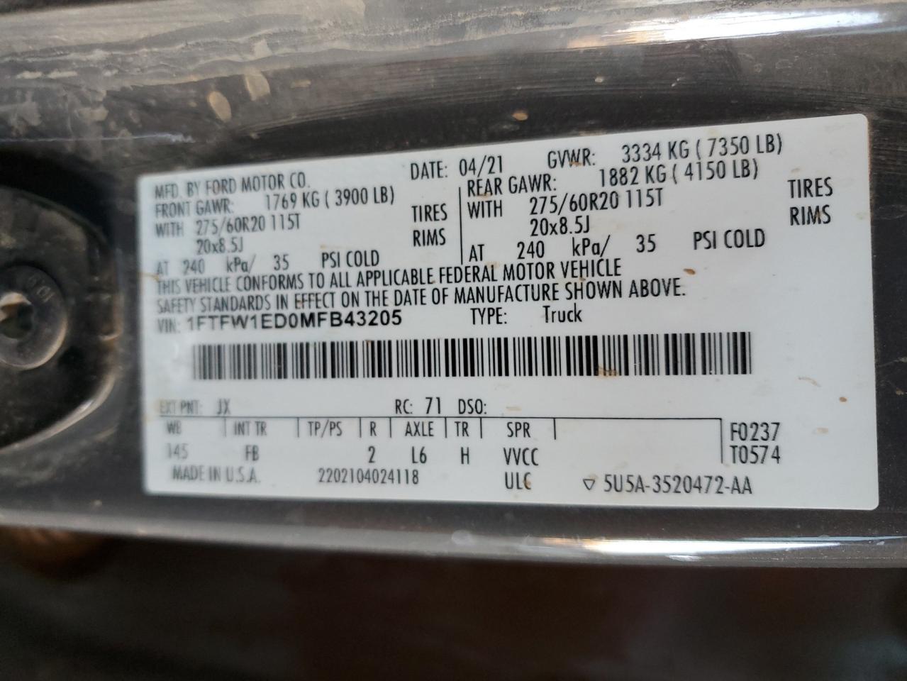 2021 FORD F150 SUPERCREW photo 34