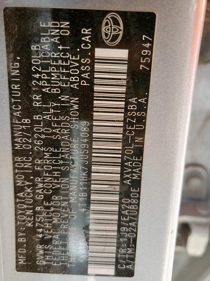 2018 TOYOTA CAMRY L photo 12