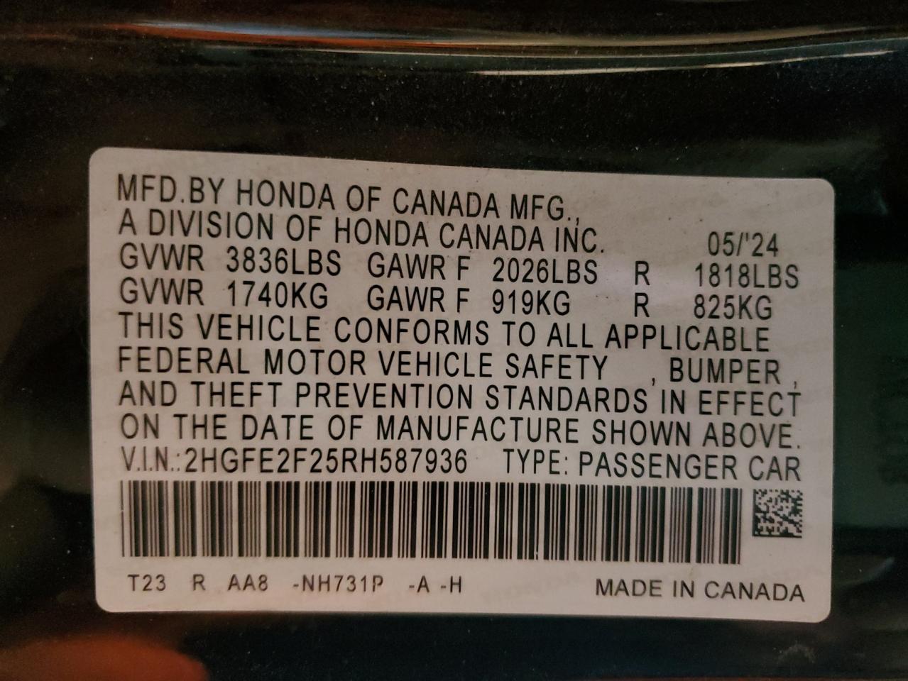 2024 HONDA CIVIC LX photo 12