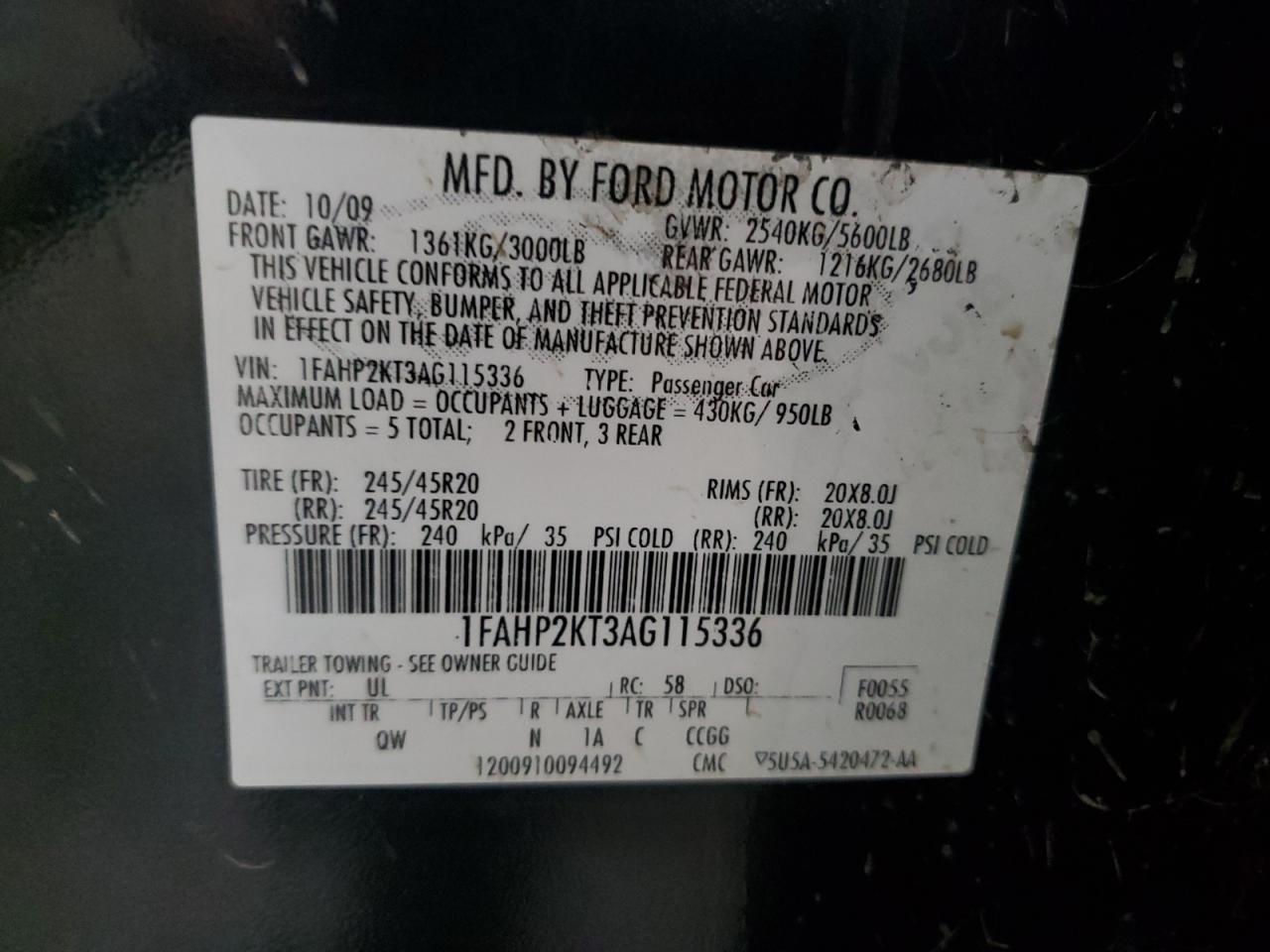 2010 FORD TAURUS SHO photo 12