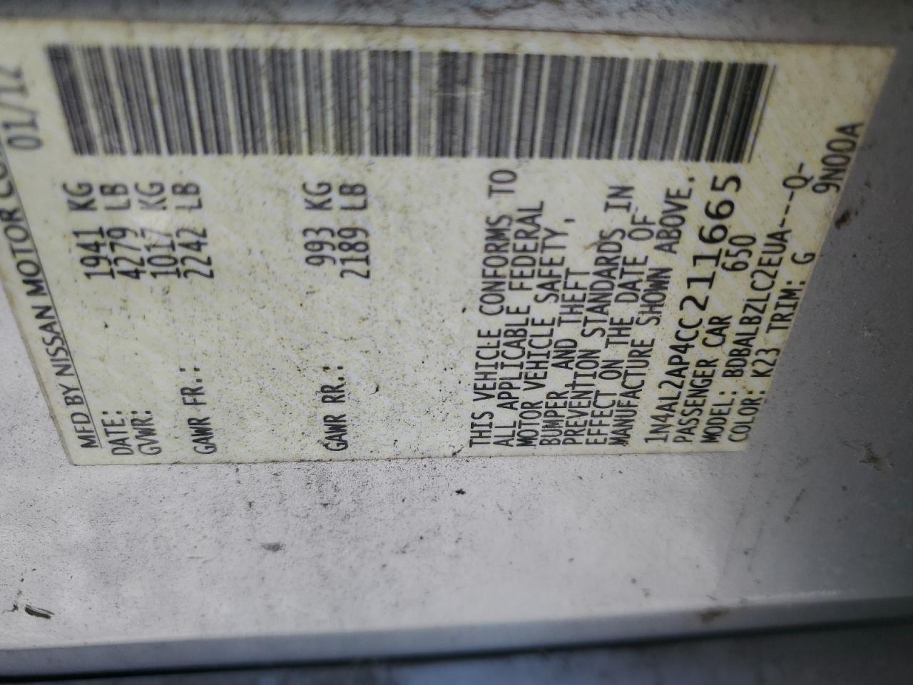 2012 NISSAN ALTIMA 2.5 photo 16