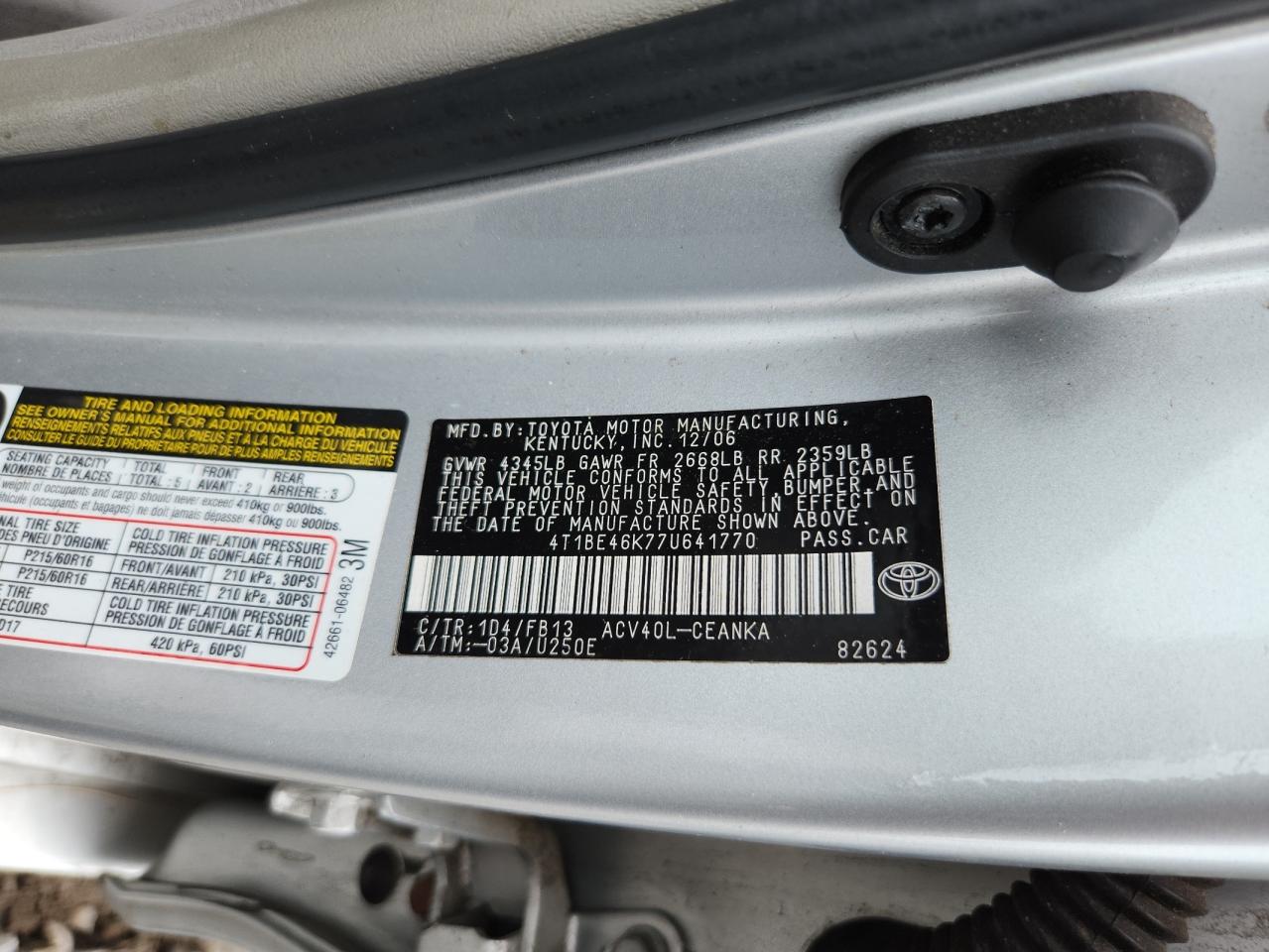 2007 TOYOTA CAMRY CE photo 34